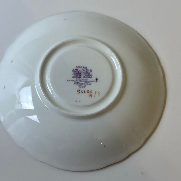 Paragon Tea Cup & Saucer HM the Queen Mary by Appointment teal/gold - Picture 10 of 12